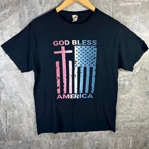 Black cotton‎ short sleeve "God Bless America" t-shirt Woman's Medium#retro